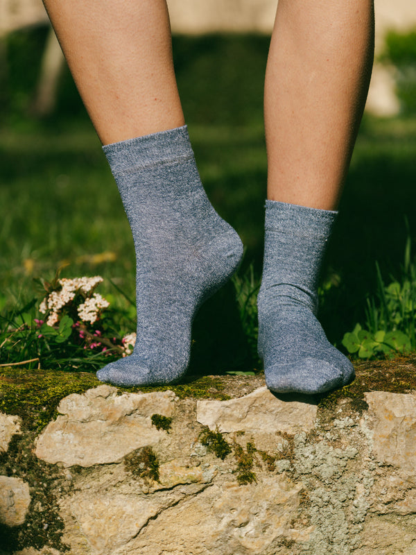 Pétrone chaussettes lin coton bleu chiné femme