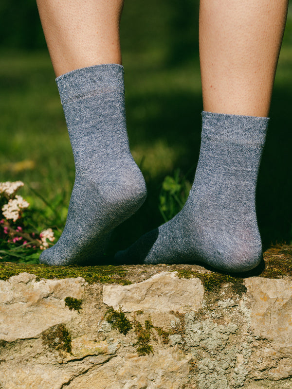Pétrone chaussettes lin coton bleu chiné femme