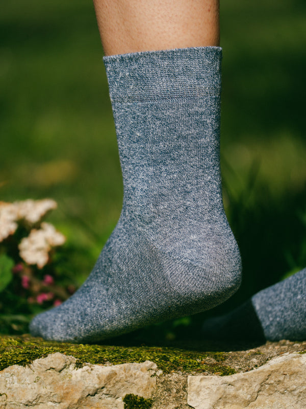 Pétrone chaussettes lin coton bleu chiné femme