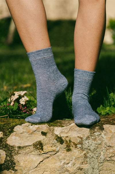 Chaussettes lin bleu chiné homme made in Portugal