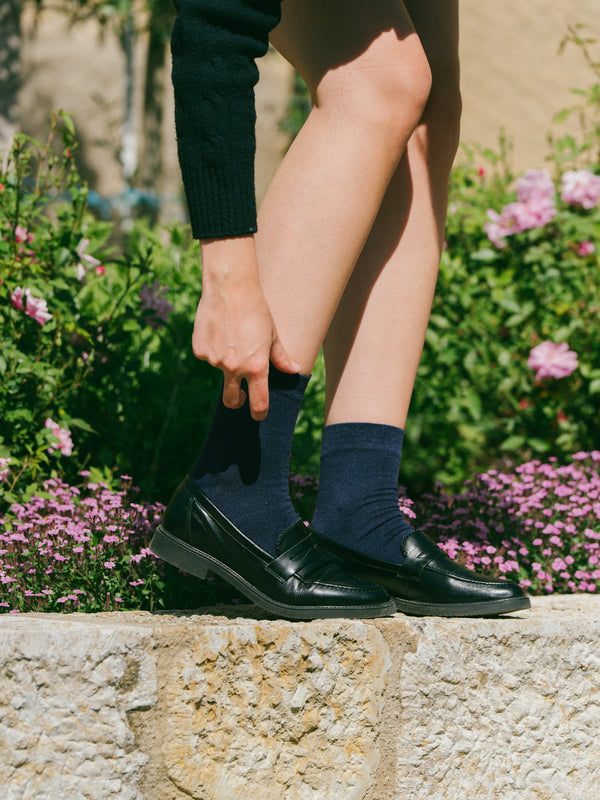 Pétrone chaussettes lin coton bleu marine femme