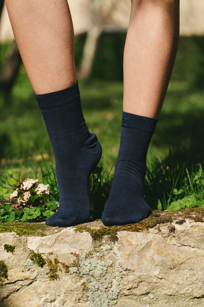 Chaussettes lin bleu marine chiné homme made in Portugal