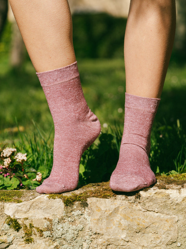 Pétrone chaussettes lin coton bordeaux chiné femme