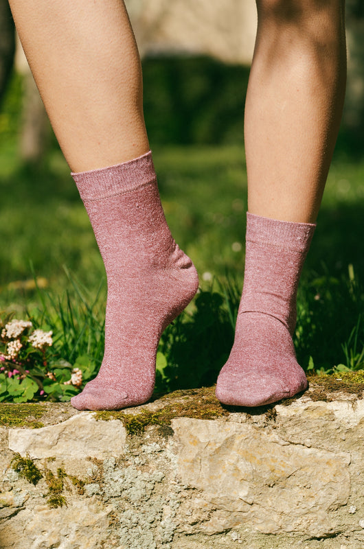 Chaussettes lin bordeaux chiné femme made in Portugal