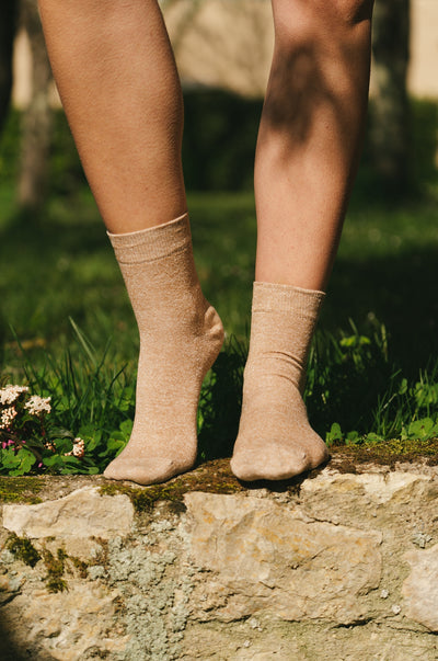 Chaussettes lin camel chiné homme made in Portugal