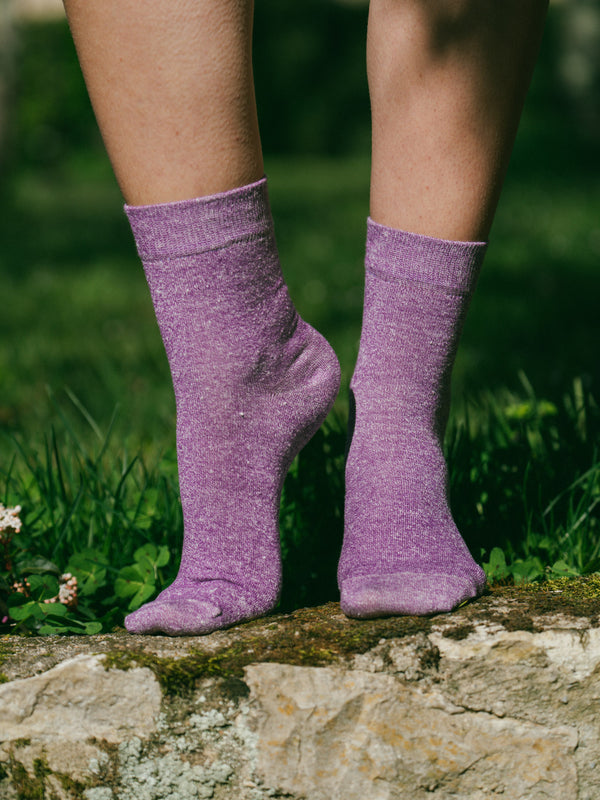 Pétrone chaussettes lin coton lilas chiné femme