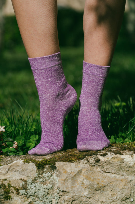 Chaussettes lin lilas chiné femme made in Portugal