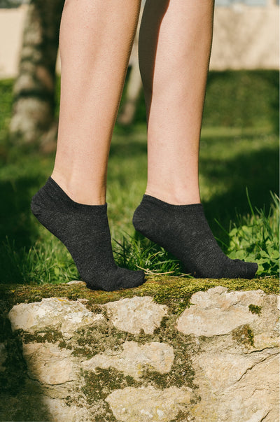Pétrone socquettes lin coton noir homme