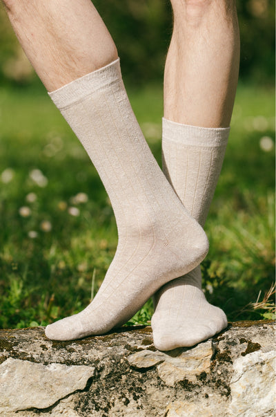 Chaussettes côtelées lin & coton