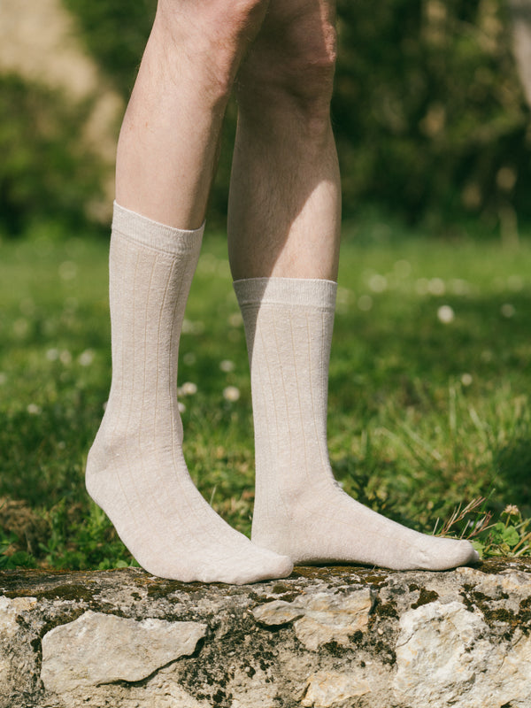 Pétrone chaussettes lin coton beige chiné homme