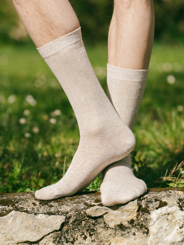 Pétrone chaussettes lin coton beige chiné homme