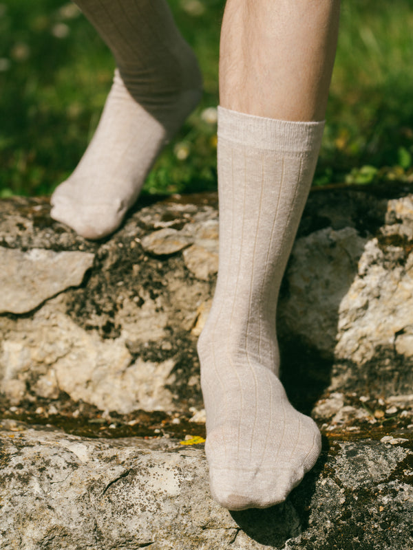 Pétrone chaussettes lin coton beige chiné homme