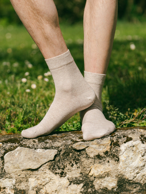 Pétrone chaussettes lin coton beige chiné homme