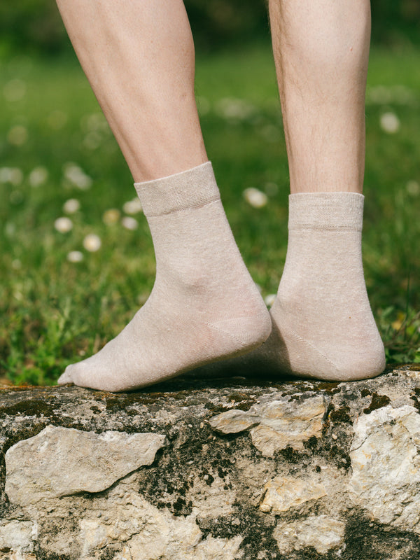 Pétrone chaussettes lin coton beige chiné homme