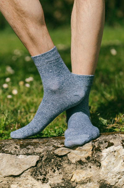 Chaussettes lin bleu chiné homme made in Portugal
