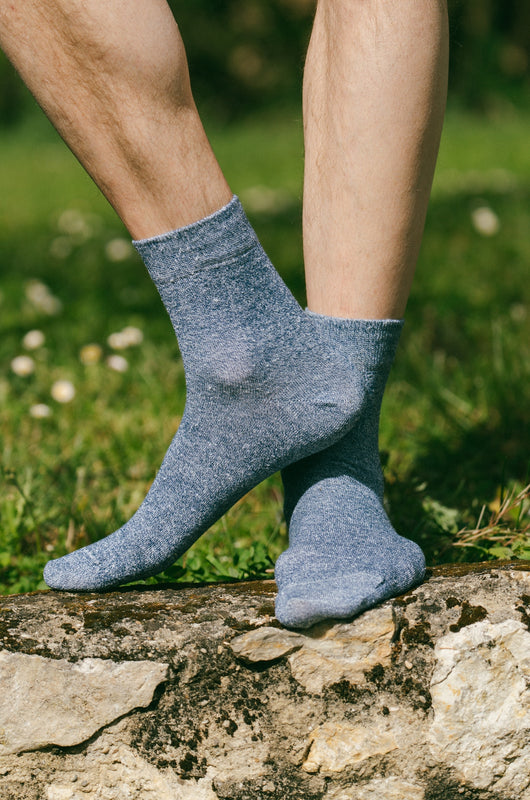 Chaussettes lin bleu chiné homme made in Portugal