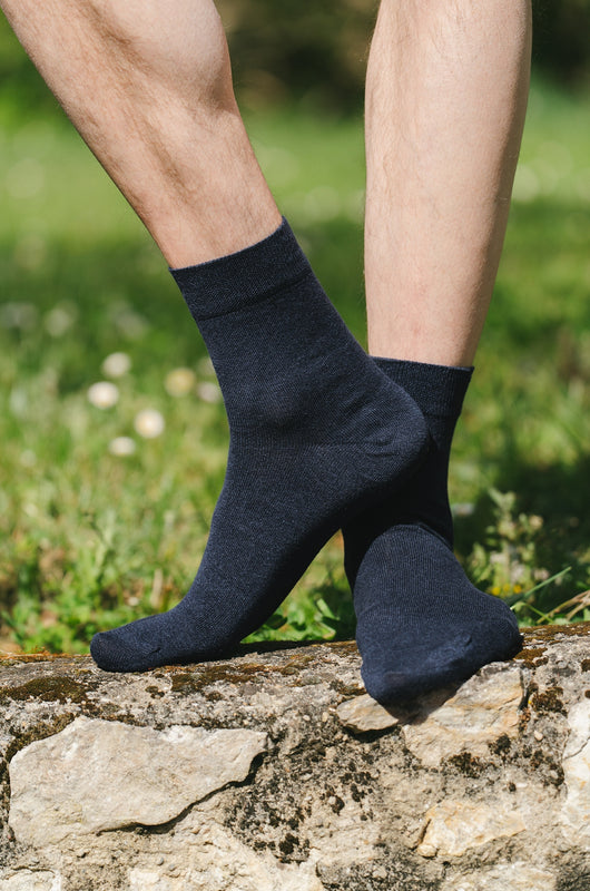 Chaussettes lin bleu marine chiné homme made in Portugal