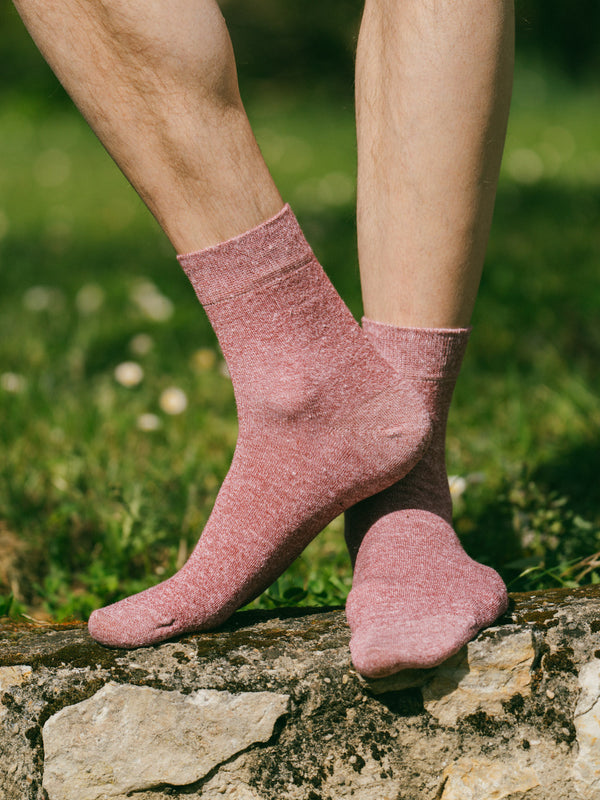 Pétrone chaussettes lin coton bordeaux chiné homme