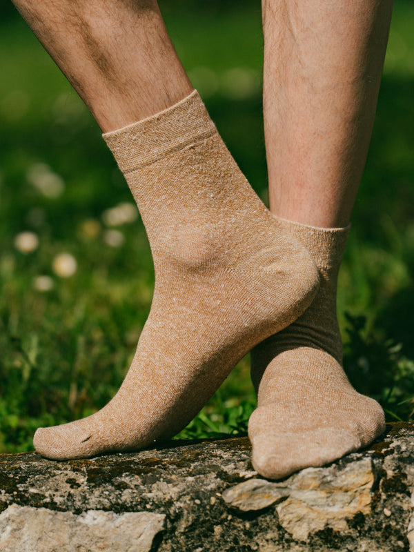 Pétrone chaussettes lin coton camel chiné homme