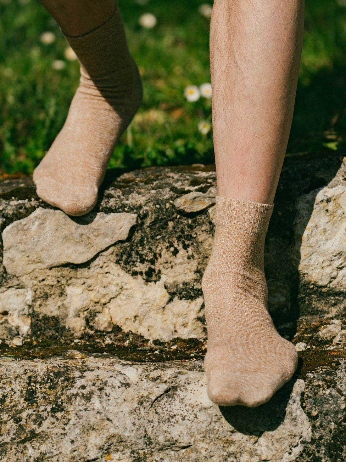Pétrone chaussettes lin coton camel chiné homme#couleur_camel-chiné