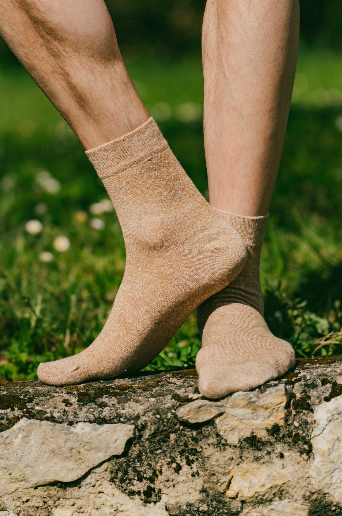 Chaussettes lin camel chiné homme made in Portugal