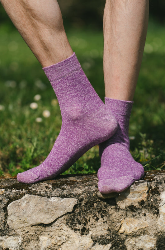 Chaussettes lin lilas chiné homme made in Portugal