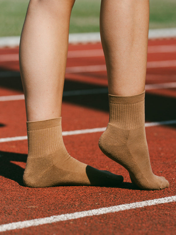 Pétrone chaussettes de tennis coton bio ecocoll camel femme