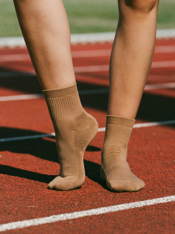Pétrone chaussettes de tennis coton bio ecocoll camel femme