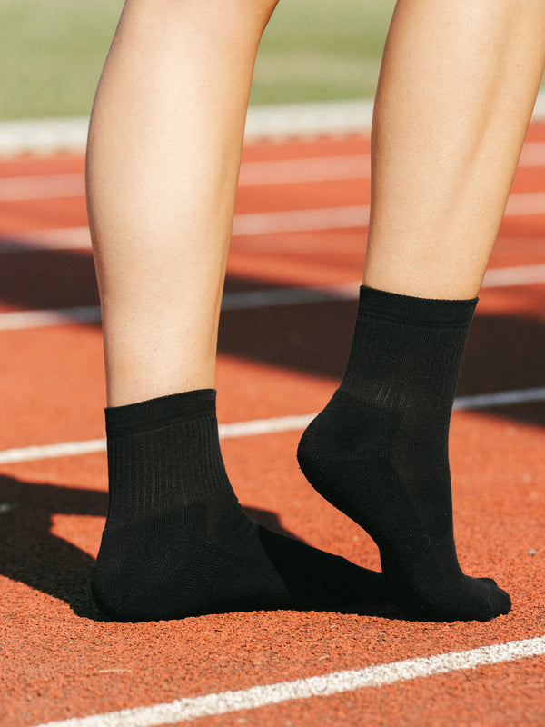 Pétrone chaussettes de tennis coton bio ecocoll noir femme