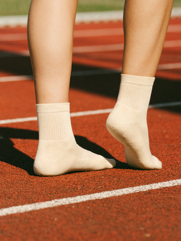 Pétrone chaussettes de tennis coton bio ecocoll écru femme