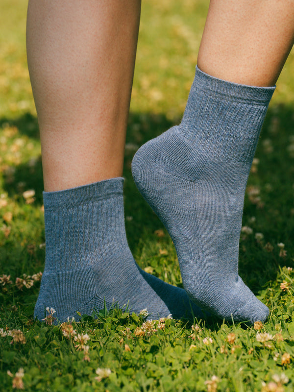 Pétrone chaussettes de tennis coton bio ecocoll bleu jean femme