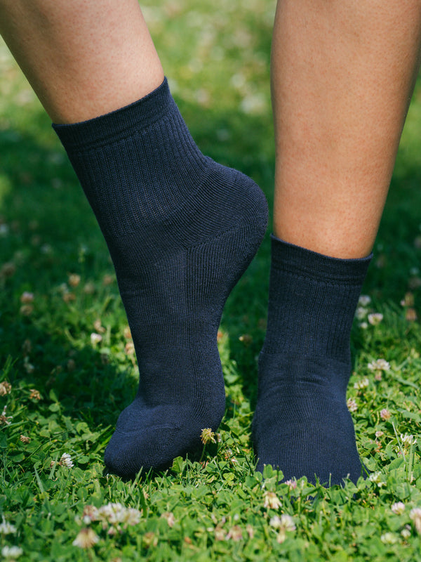 Pétrone chaussettes de tennis coton bio ecocoll bleu marine femme