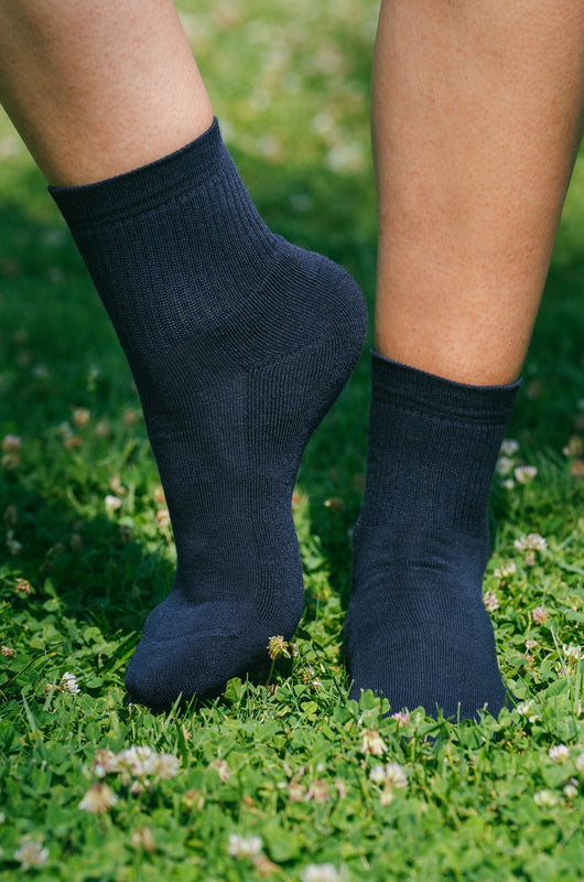 Pétrone chaussettes de tennis coton bio ecocoll bleu marine femme