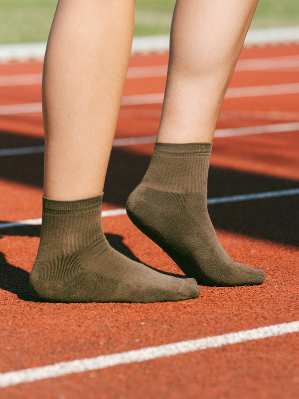 Pétrone chaussettes de tennis coton bio ecocoll vert kaki femme