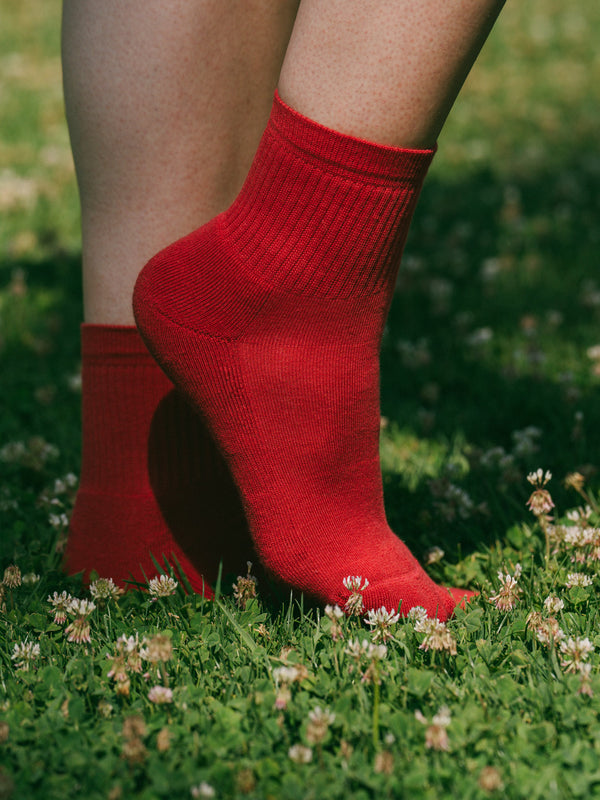 Pétrone chaussettes de tennis coton bio ecocoll rouge femme