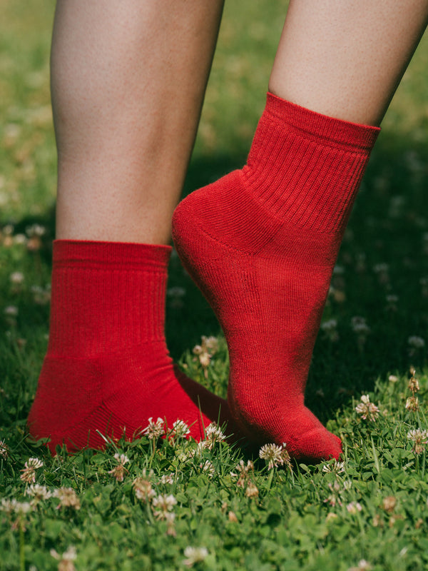Pétrone chaussettes de tennis coton bio ecocoll rouge femme
