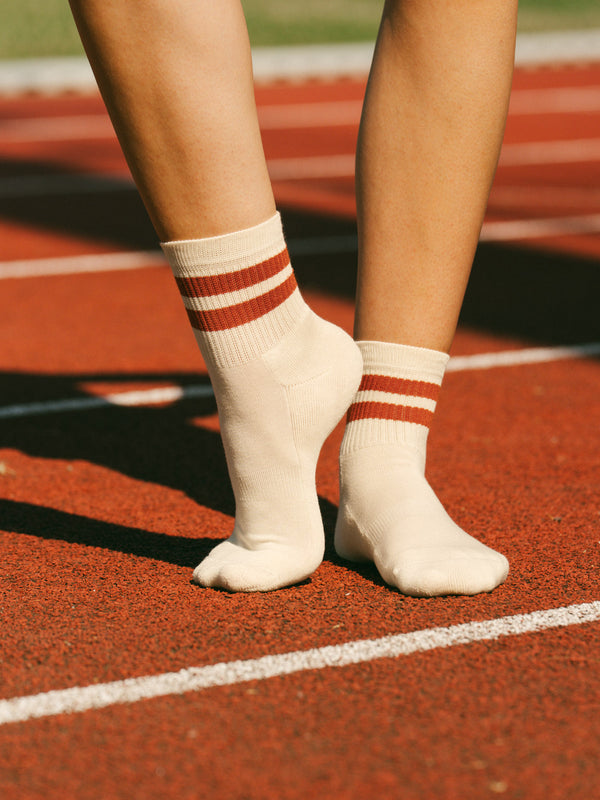 Pétrone chaussettes de tennis coton bio ecocoll écru rayé rouille femme