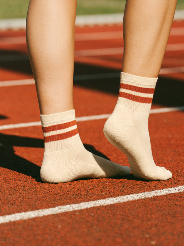 Pétrone chaussettes de tennis coton bio ecocoll écru rayé rouille femme