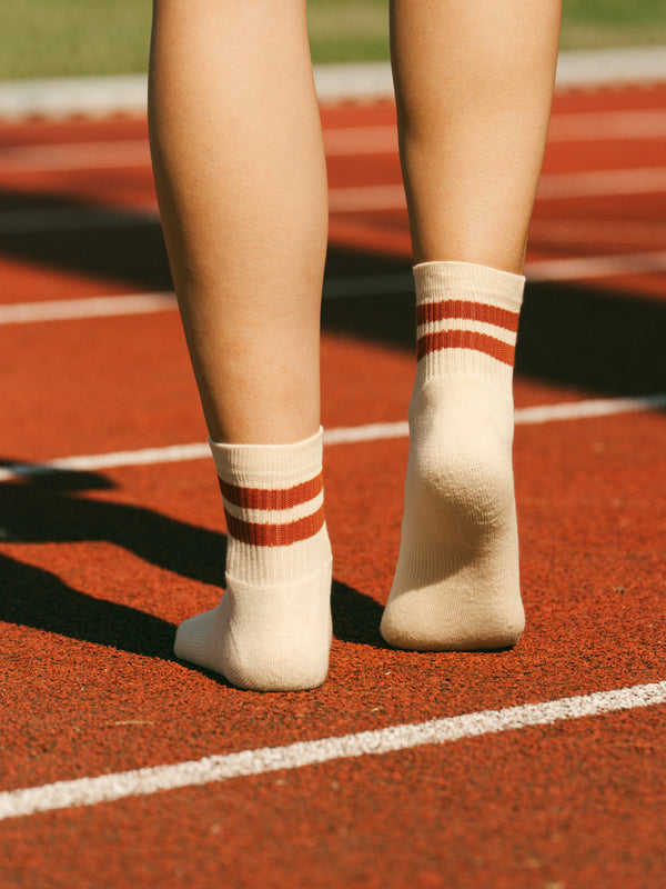 Pétrone chaussettes de tennis coton bio ecocoll écru rayé rouille femme