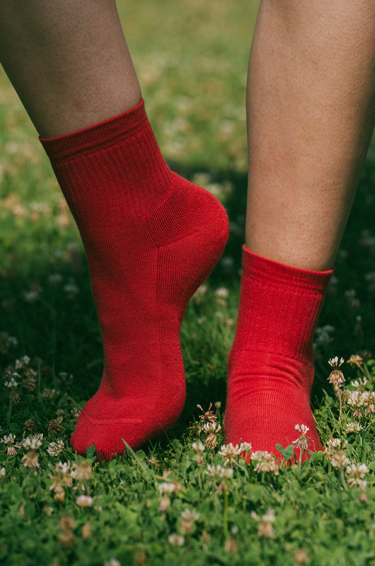 Pétrone chaussettes de tennis coton bio ecocoll rouge femme