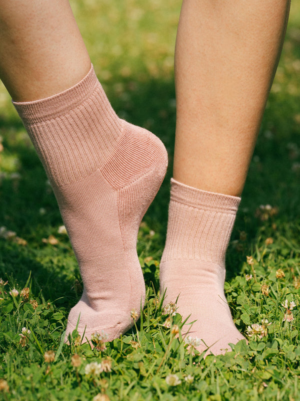 Pétrone chaussettes de tennis coton bio ecocoll vieux rose femme
