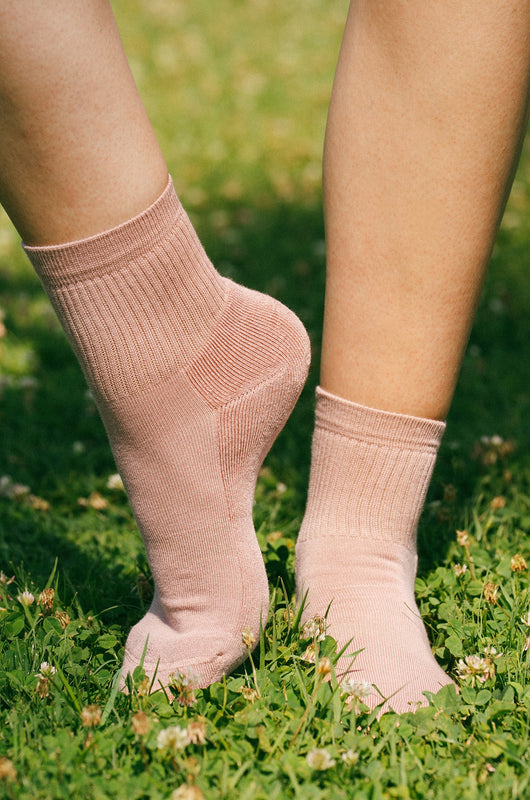 Pétrone chaussettes de tennis coton bio ecocoll vieux rose femme
