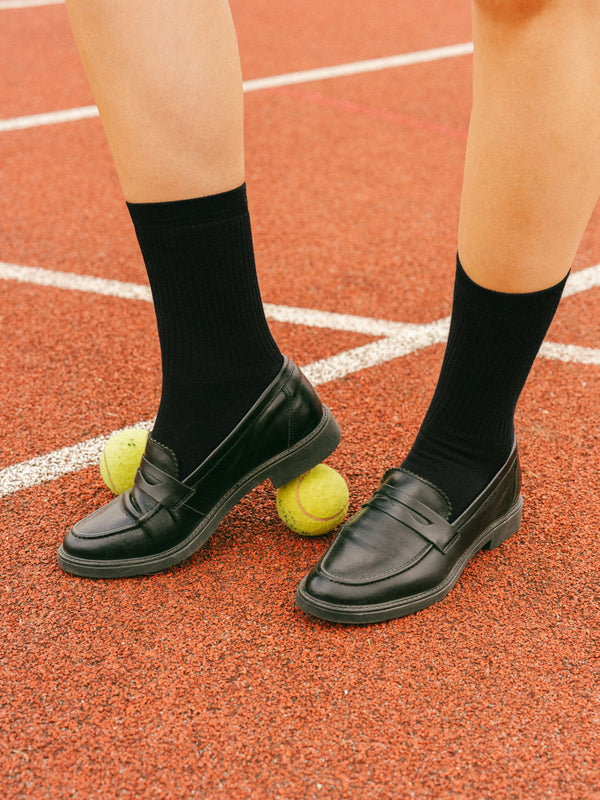 Pétrone chaussettes de tennis coton bio ecocell écru rayé femme