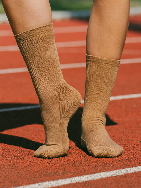 Pétrone chaussettes de tennis coton bio ecocell camel femme