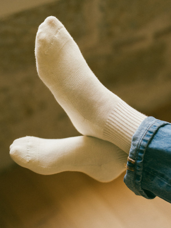Pétrone chaussettes de tennis coton bio ecocell écru femme