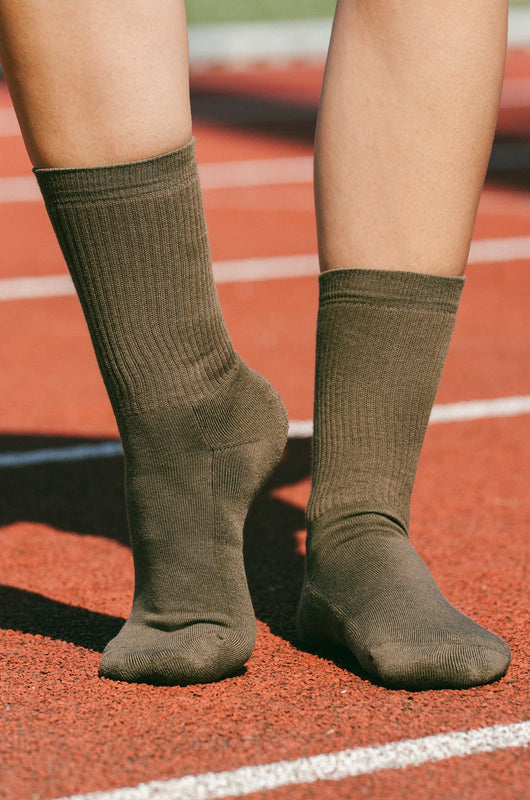 Pétrone chaussettes de tennis coton bio ecocell femme vert kaki