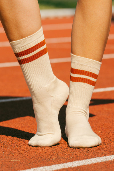 Pétrone chaussettes de tennis coton bio ecocell rayé écru rouille homme