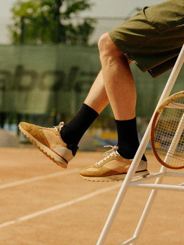 Pétrone chaussettes de tennis coton bio ecocell écru rayé marine homme