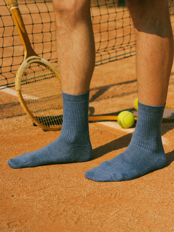 Pétrone chaussettes de tennis coton bio ecocell bleu jean homme