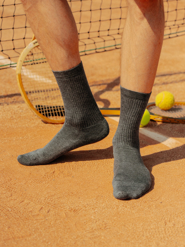 Pétrone chaussettes de tennis coton bio ecocell écru rayé marine homme